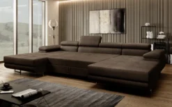 Designer Sofa Calvera U mit Schlaf- und Klappfunktion in Bouclé