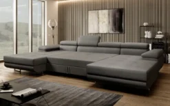 Designer Sofa Calvera U mit Schlaf- und Klappfunktion in Bouclé