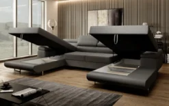 Designer Sofa Calvera U mit Schlaf- und Klappfunktion in Bouclé