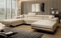 Designer Sofa Calvera U mit Schlaf- und Klappfunktion in Bouclé