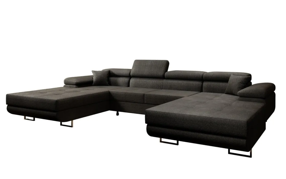 Designer Sofa Calvera U mit Schlaf- und Klappfunktion in Bouclé