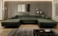 Designer Sofa Calvera U mit Schlaf- und Klappfunktion in Bouclé