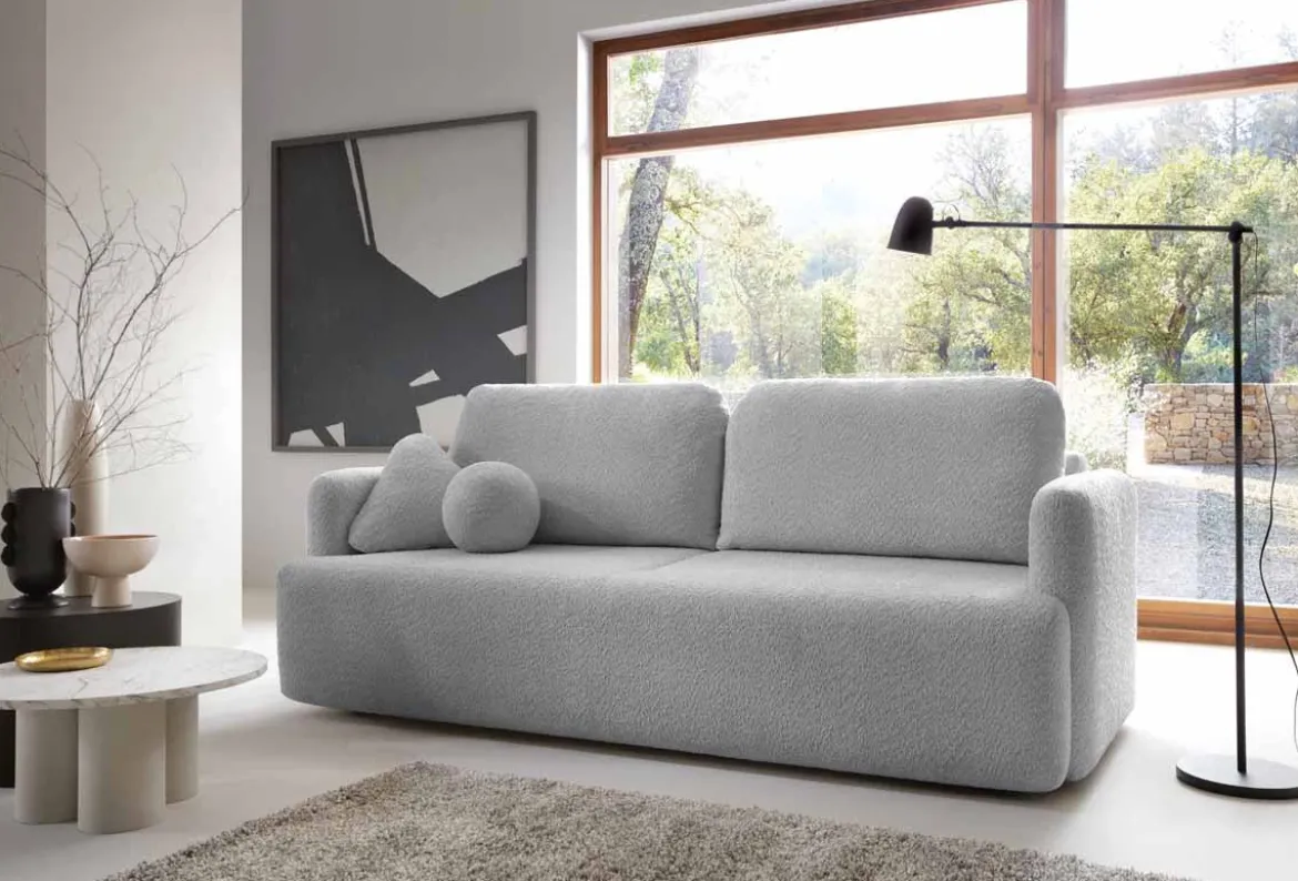 Designer Sofa Celiné Bouclé mit Schlaffunktion und Stauraum
