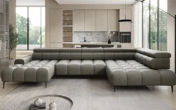 Designer Sofa Ceora U mit elektrischer Schlaffunktion und verstellbarerer Rückenlehne in Echtleder