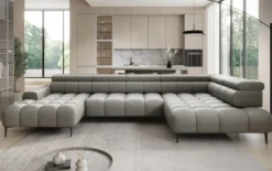 Designer Sofa Ceora U mit elektrischer Schlaffunktion und verstellbarerer Rückenlehne in Echtleder