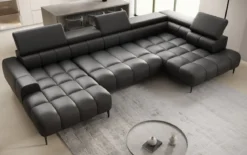Designer Sofa Ceora U mit elektrischer Schlaffunktion und verstellbarerer Rückenlehne in Echtleder