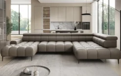 Designer Sofa Ceora U mit elektrischer Schlaffunktion und verstellbarerer Rückenlehne in Echtleder