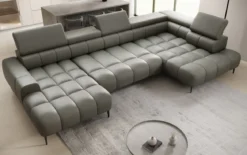 Designer Sofa Ceora U mit elektrischer Schlaffunktion und verstellbarerer Rückenlehne in Echtleder