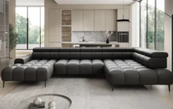 Designer Sofa Ceora U mit elektrischer Schlaffunktion und verstellbarerer Rückenlehne in Echtleder