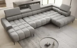 Designer Sofa Ceora U mit elektrischer Schlaffunktion und verstellbarerer Rückenlehne in Echtleder
