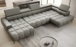 Designer Sofa Ceora U mit elektrischer Schlaffunktion und verstellbarerer Rückenlehne in Echtleder
