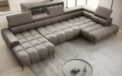 Designer Sofa Ceora U mit elektrischer Schlaffunktion und verstellbarerer Rückenlehne in Echtleder
