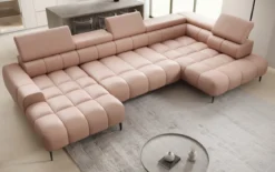 Designer Sofa Ceora U mit elektrischer Schlaffunktion und verstellbarerer Rückenlehne in Echtleder