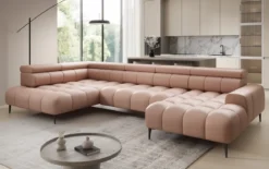Designer Sofa Ceora U mit elektrischer Schlaffunktion und verstellbarerer Rückenlehne in Echtleder