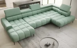 Designer Sofa Ceora U mit elektrischer Schlaffunktion und verstellbarerer Rückenlehne in Echtleder