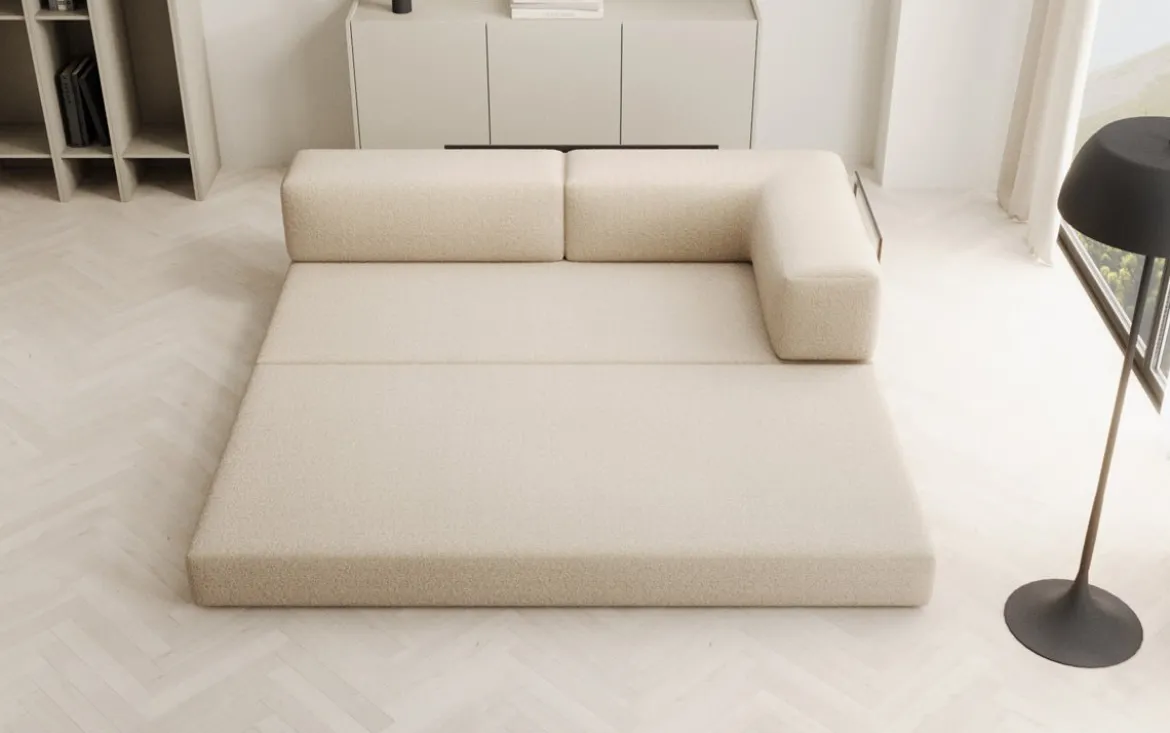 Designer Sofa/Chaise Longue Lazy in Bouclé