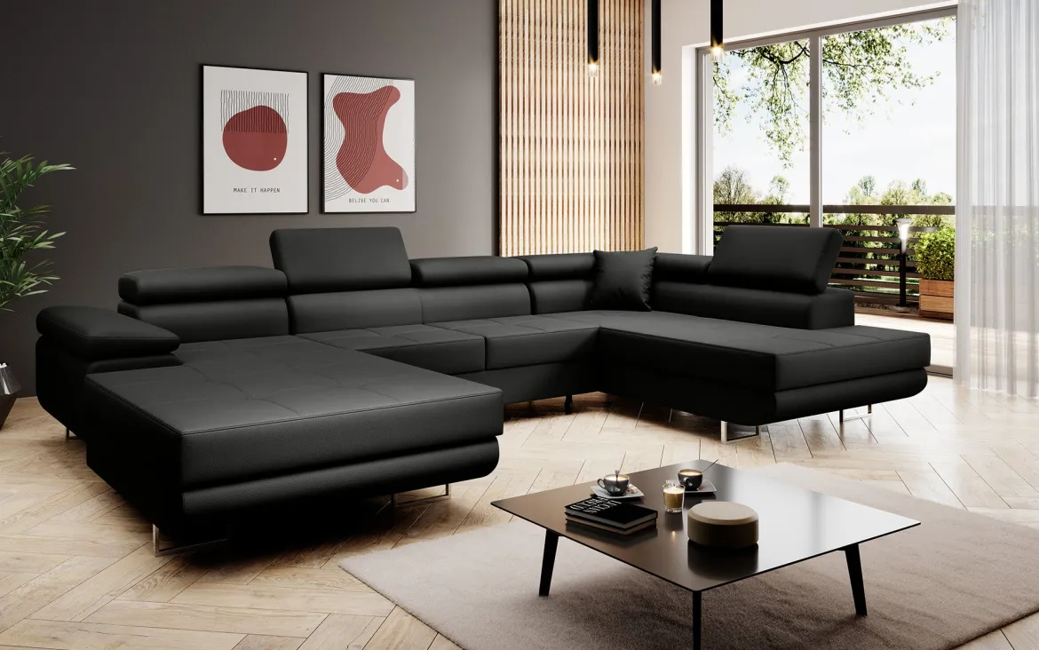Designer Sofa Lago mit Schlaf - und Klappfunktion in Kunstleder