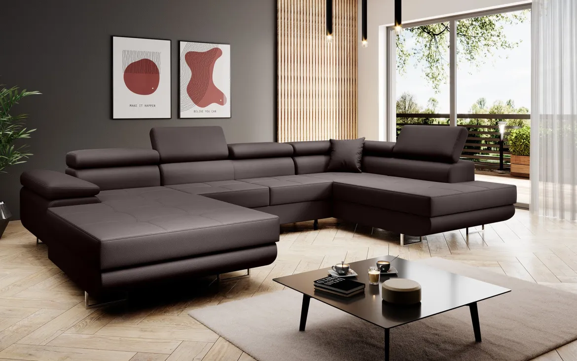 Designer Sofa Lago mit Schlaf - und Klappfunktion in Kunstleder