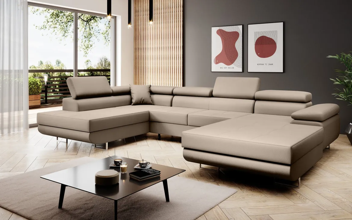 Designer Sofa Lago mit Schlaf - und Klappfunktion in Kunstleder
