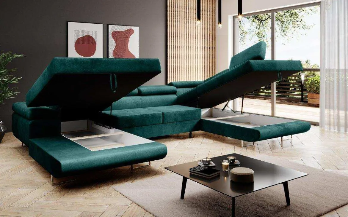 Designer Sofa Lago mit Schlaf - und Klappfunktion in Samt