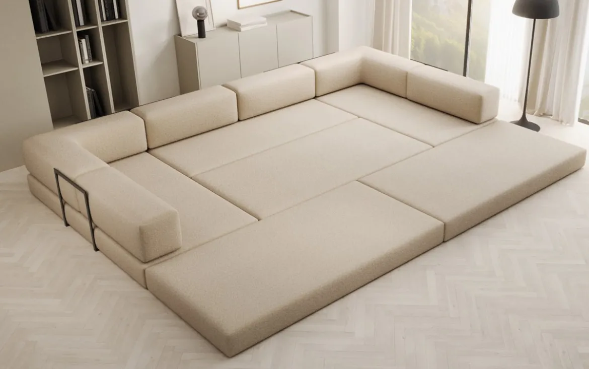Designer Sofa Lazy U in Bouclé
