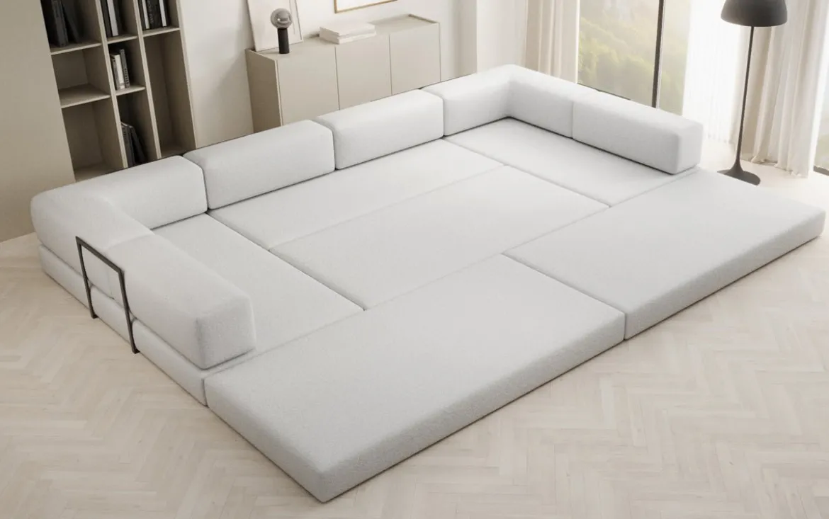 Designer Sofa Lazy U in Bouclé