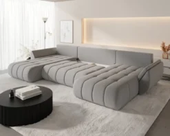 Designer Sofa Lenoa U mit Schlaf- und Klappfunktion in Samt