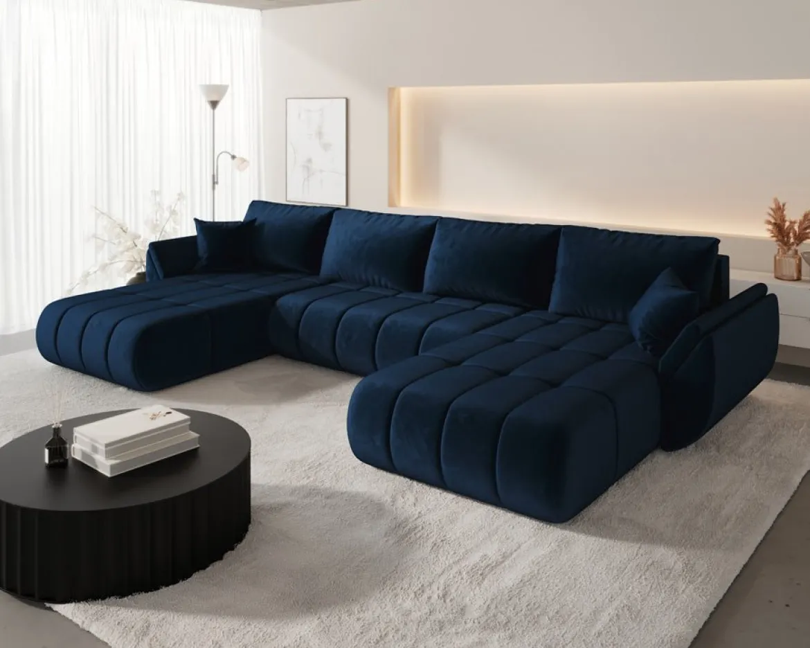 Designer Sofa Lenoa U mit Schlaf- und Klappfunktion in Samt
