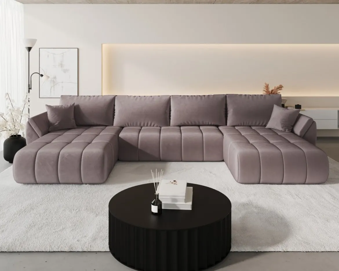 Designer Sofa Lenoa U mit Schlaf- und Klappfunktion in Samt