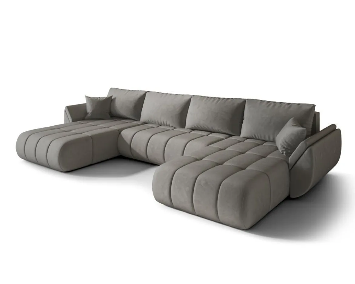 Designer Sofa Lenoa U mit Schlaf- und Klappfunktion in Samt