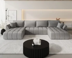 Designer Sofa Lenoa U mit Schlaf- und Klappfunktion in Samt