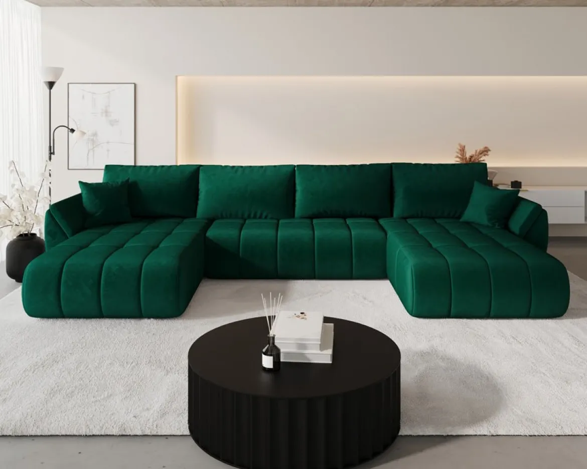 Designer Sofa Lenoa U mit Schlaf- und Klappfunktion in Samt