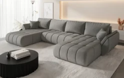 Designer Sofa Lenoa U mit Schlaf- und Klappfunktion in Samt