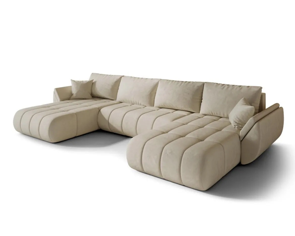 Designer Sofa Lenoa U mit Schlaf- und Klappfunktion in Samt