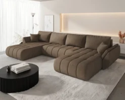 Designer Sofa Lenoa U mit Schlaf- und Klappfunktion in Samt