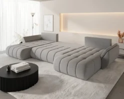 Designer Sofa Lenoa U mit Schlaf- und Klappfunktion in Samt