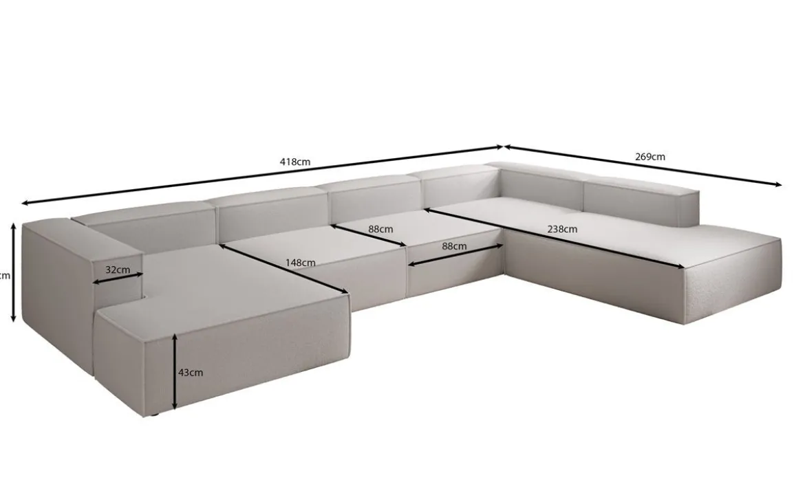 Designer Sofa Lesley U XXL in Bouclé