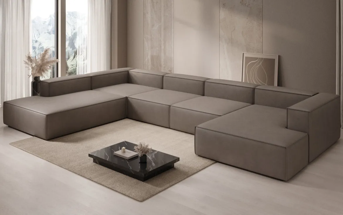 Designer Sofa Lesley U XXL in Echtleder