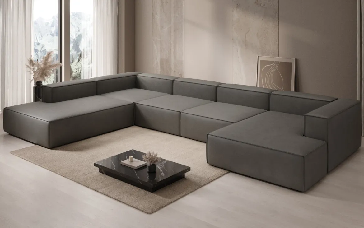 Designer Sofa Lesley U XXL in Echtleder