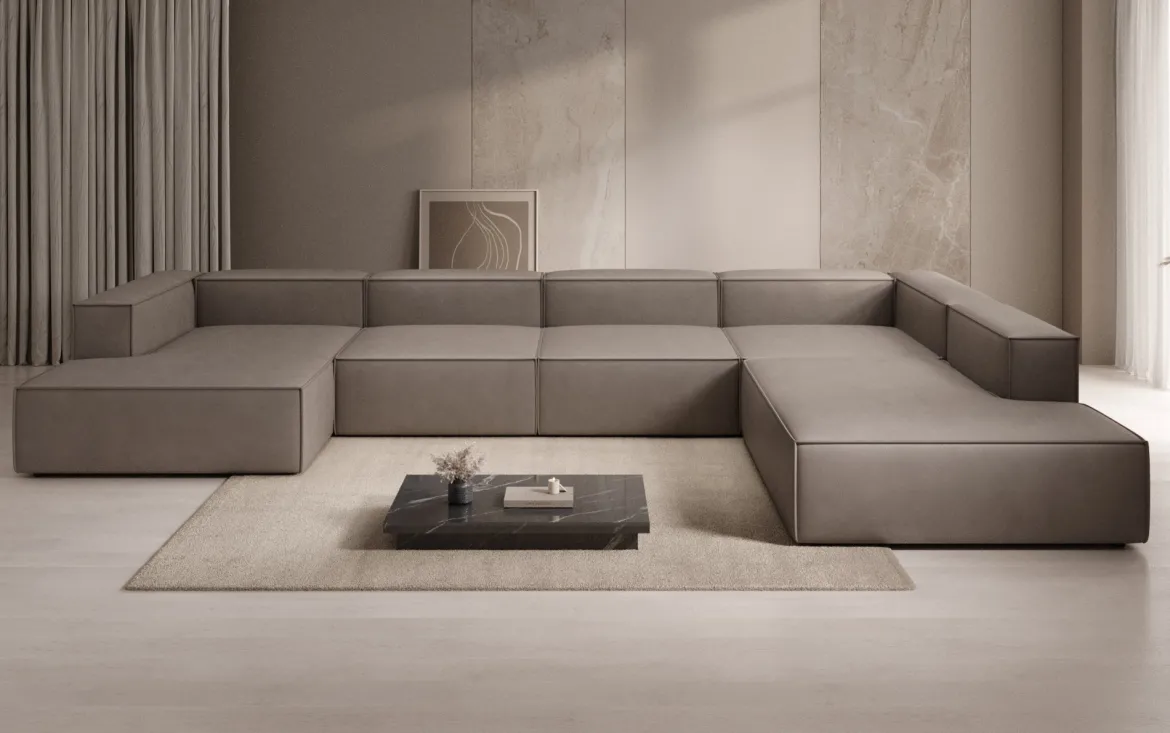 Designer Sofa Lesley U XXL in Echtleder