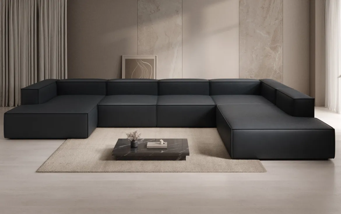 Designer Sofa Lesley U XXL in Echtleder