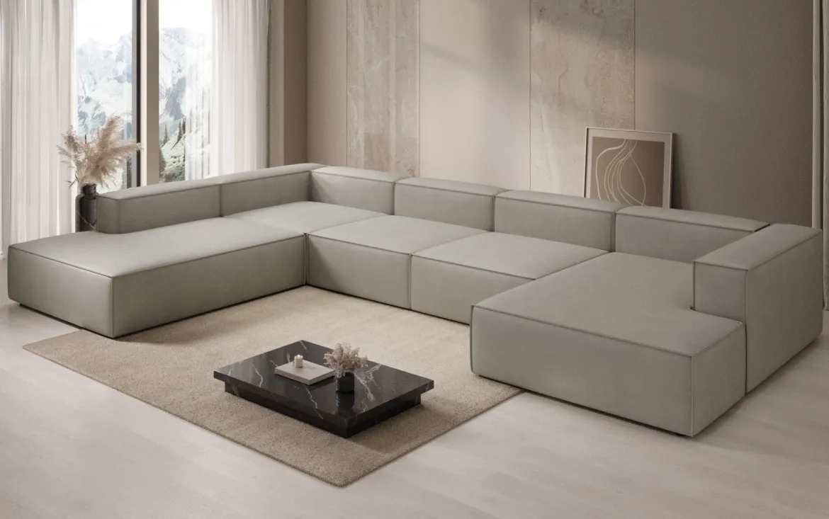 Designer Sofa Lesley U XXL in Echtleder