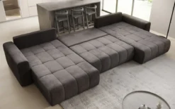 Designer Sofa Leveno U mit Schlaf- und Klappfunktion in Samt