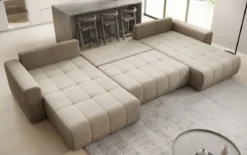 Designer Sofa Leveno U mit Schlaf- und Klappfunktion in Samt
