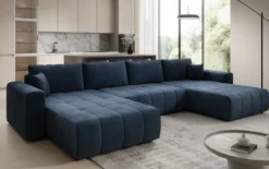 Designer Sofa Leveno U mit Schlaf- und Klappfunktion in Samt