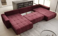 Designer Sofa Leveno U mit Schlaf- und Klappfunktion in Samt