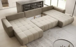 Designer Sofa Leveno U mit Schlaf- und Klappfunktion in Samt
