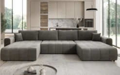 Designer Sofa Leveno U mit Schlaf- und Klappfunktion in Samt