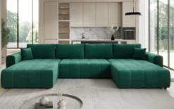 Designer Sofa Leveno U mit Schlaf- und Klappfunktion in Samt
