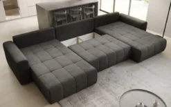 Designer Sofa Leveno U mit Schlaf- und Klappfunktion in Samt